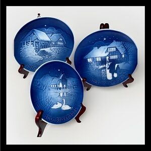 Bing & Grøndahl Christmas Plate Trio 1973–1975 | Copenhagen Porcelain Blue Set